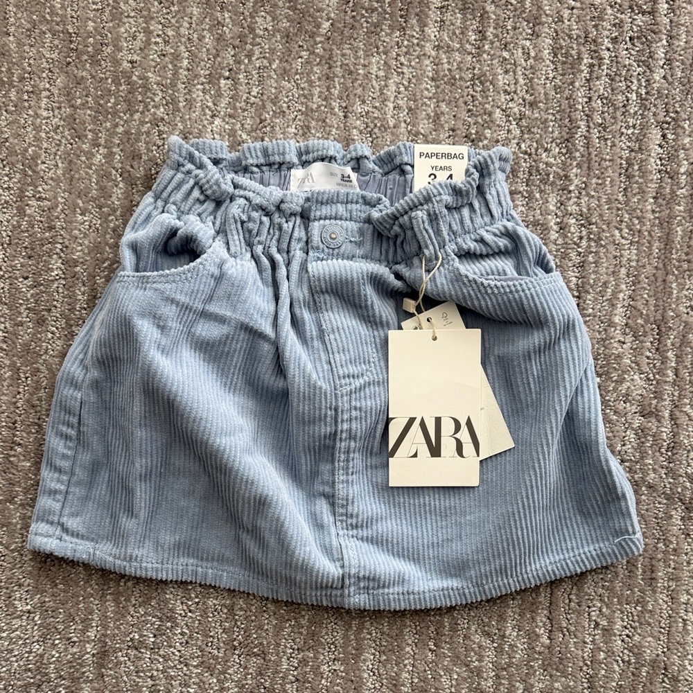 Zara Kids Sky Blue Paperbag Corduroy Skirt